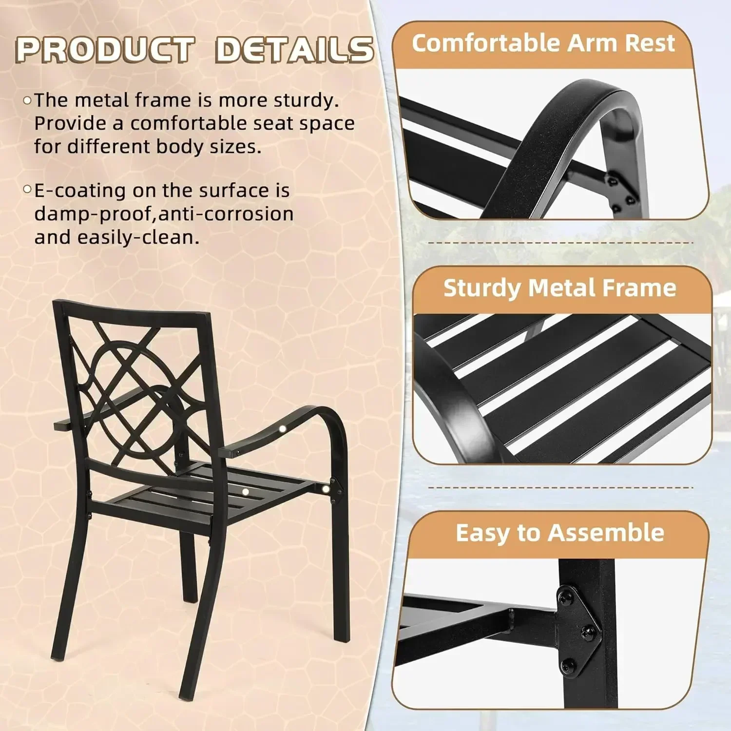 -New-300lbs Patio Chairs Set of 4 Outdoor Dining , Metal Frame Stackable Patio Dining , Wrought Iron Black Outdoor Chair