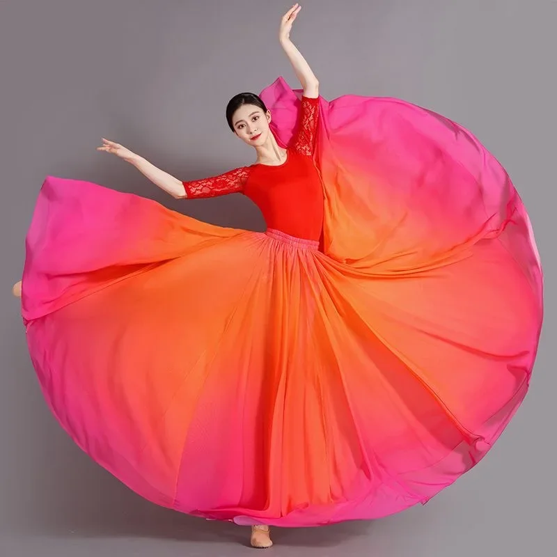 Women Flamenco Dresses Women Classical Dance Stage Performance Dancing Skirts 720 Degree Costumes Multicolour Gradient Flamenco Dance Performer Skirts