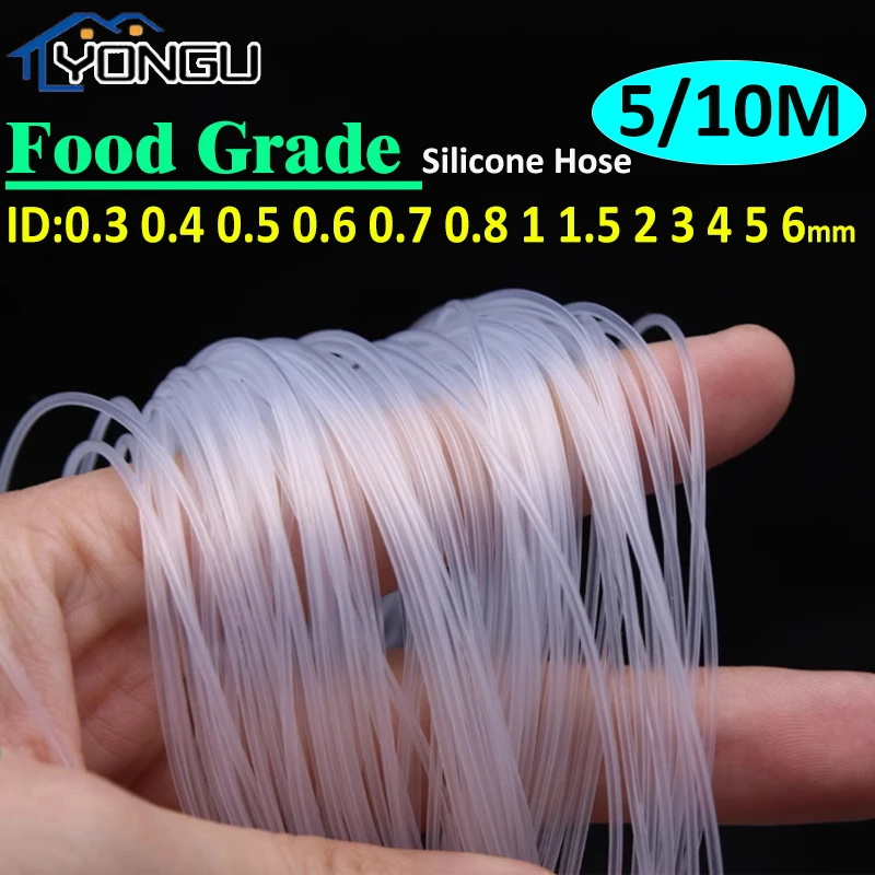 5-10M/roll Food Grade Transparent Silicone Hose ID 0.3 0.4 0.5 0.6 0.8 1 2 3 4 5 6mm Flexible Nontoxic Silicone tube