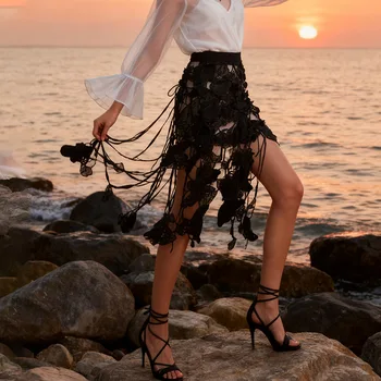 Elegante gonna lunga in pizzo francese che dimagrisce gonna longuette stretta in vita scavata per le donne autunno 2025 modello floreale vegetale di moda