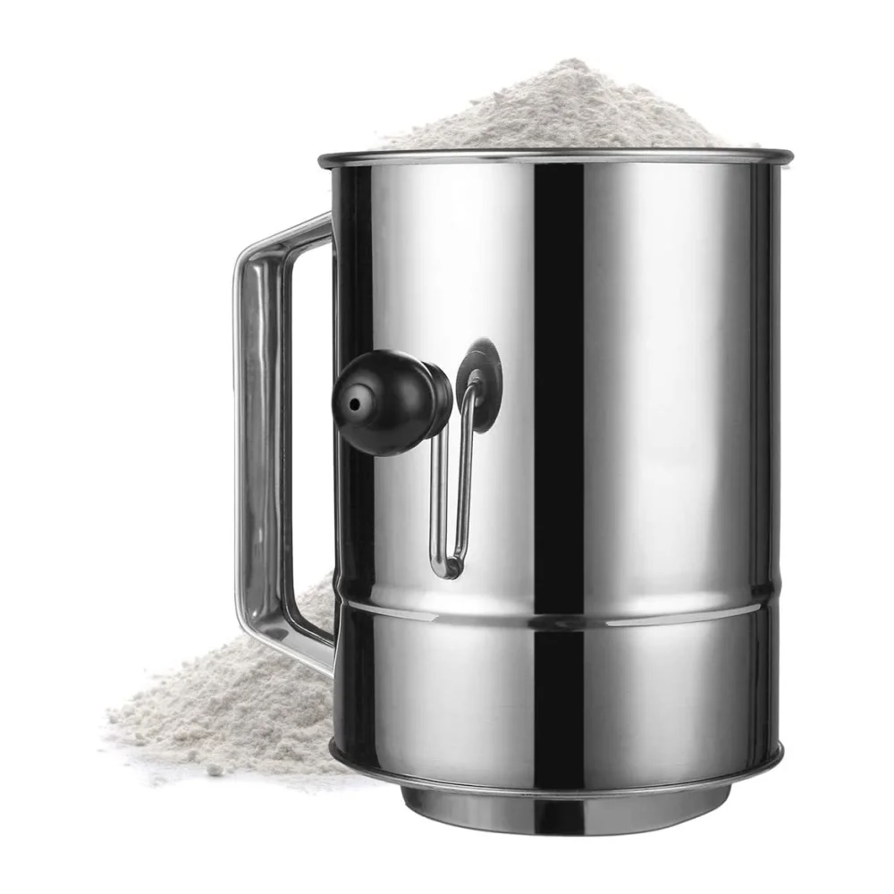 1pcs Flour Sifter For Baking 5 Cup Stainless Steel With 4 Wire Agitator Powdered Sugar