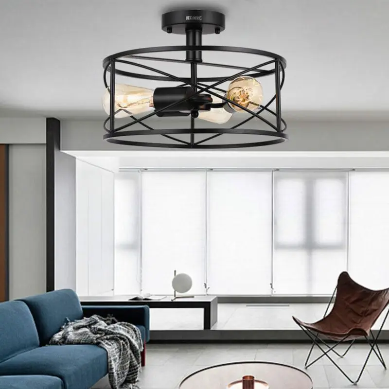 

Modern LED Ceiling Light Iron Industrial Ceiling Lamp Home Decor 3-Head Living Room Lighting Fixture Caged Pendant Lamp