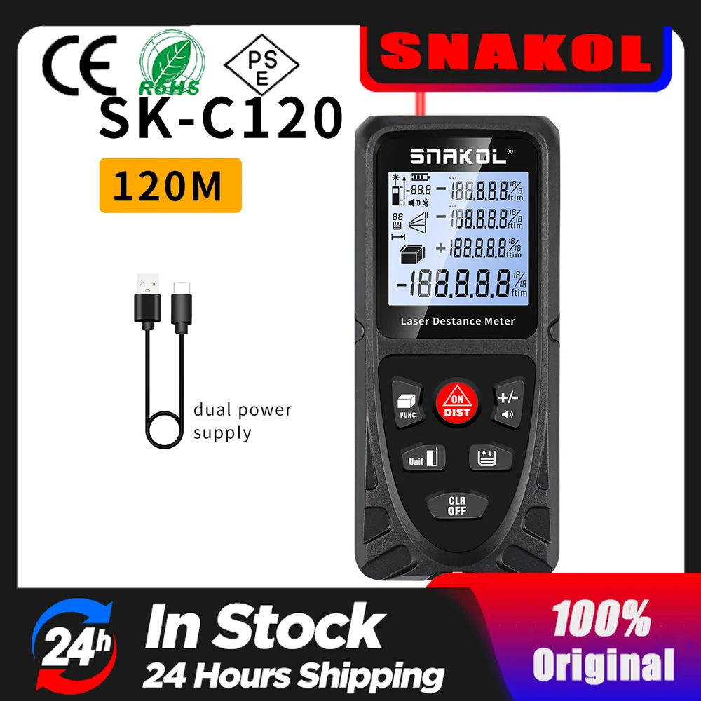 Laser Rangefinder SNAKOL 120M Smart Laser Distance Meter Measure Infrared Rangefinder USB Rechargeable Handheld Portable Laser Range Finder Tools laser rangefinder,distance meter