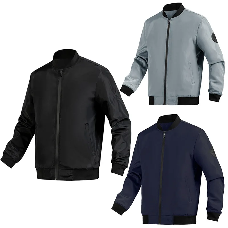 Spring Autumn New Solid Color Fashion Long Sleeve Jackets Man High Street Round Neck Casual Zipper Pockets All-match Cardigan