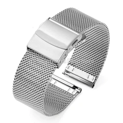 Sleek Stainless Steel Milanese Mesh Watch Strap - Adjustable Sizes - 24mm (Silver)