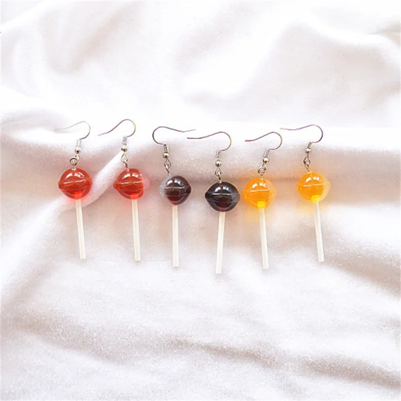 Korean Women Resin Lollipop Drop Earrings Cute Girls Hanging Dangle Earrings Trendy Funny Eardrop Ear Jewelry Gift New