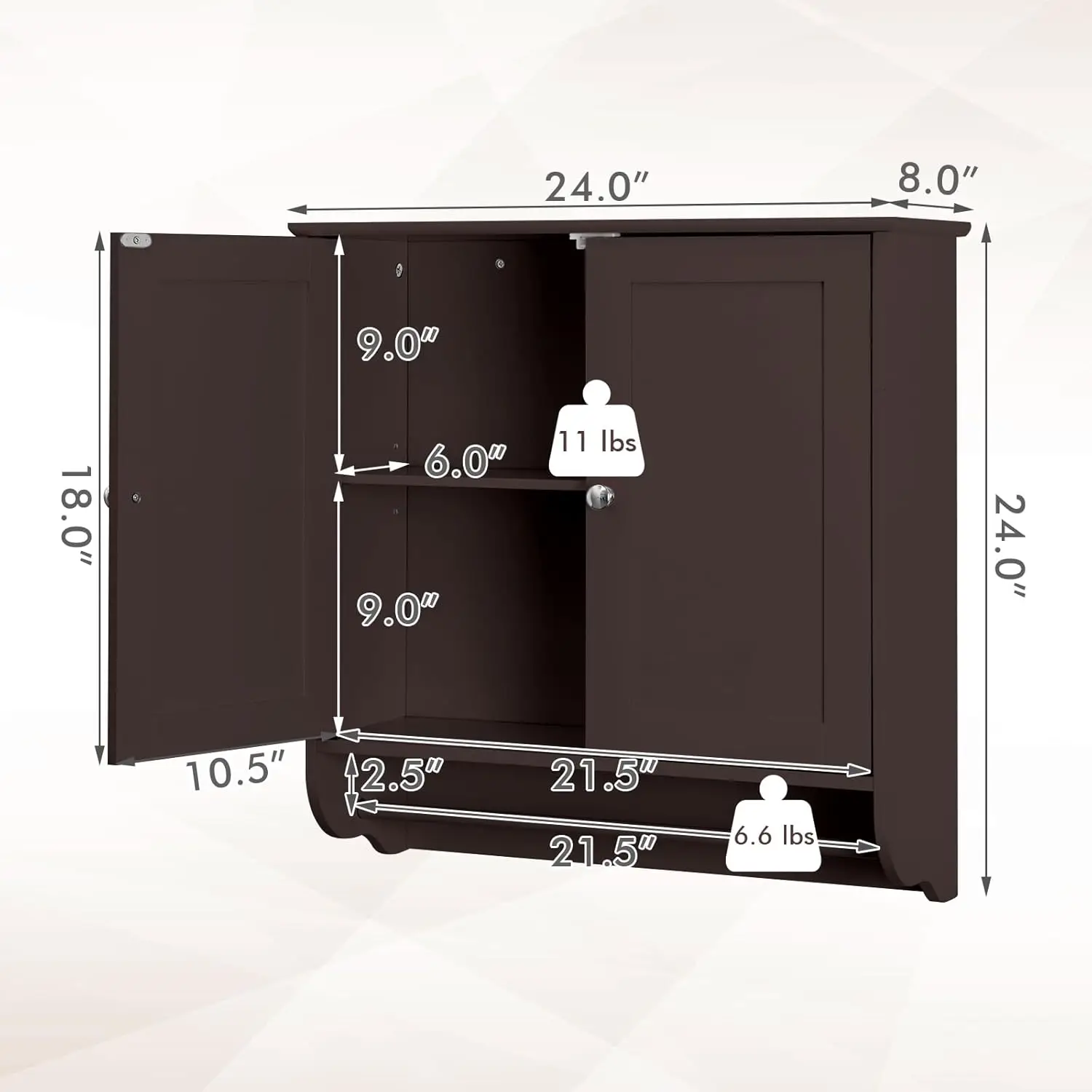 Bathroom Cabinet Wall Mounted, Bathroom Medicine Cabinet with Bar&Double Door&Adjustable Shelf, Over The Toilet Storage Cabinet 3
