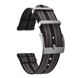 Ribbed Nylon Quick Release Watch Strap - Universal Replacement Wristband - 22mm (Black Khaki Gray)