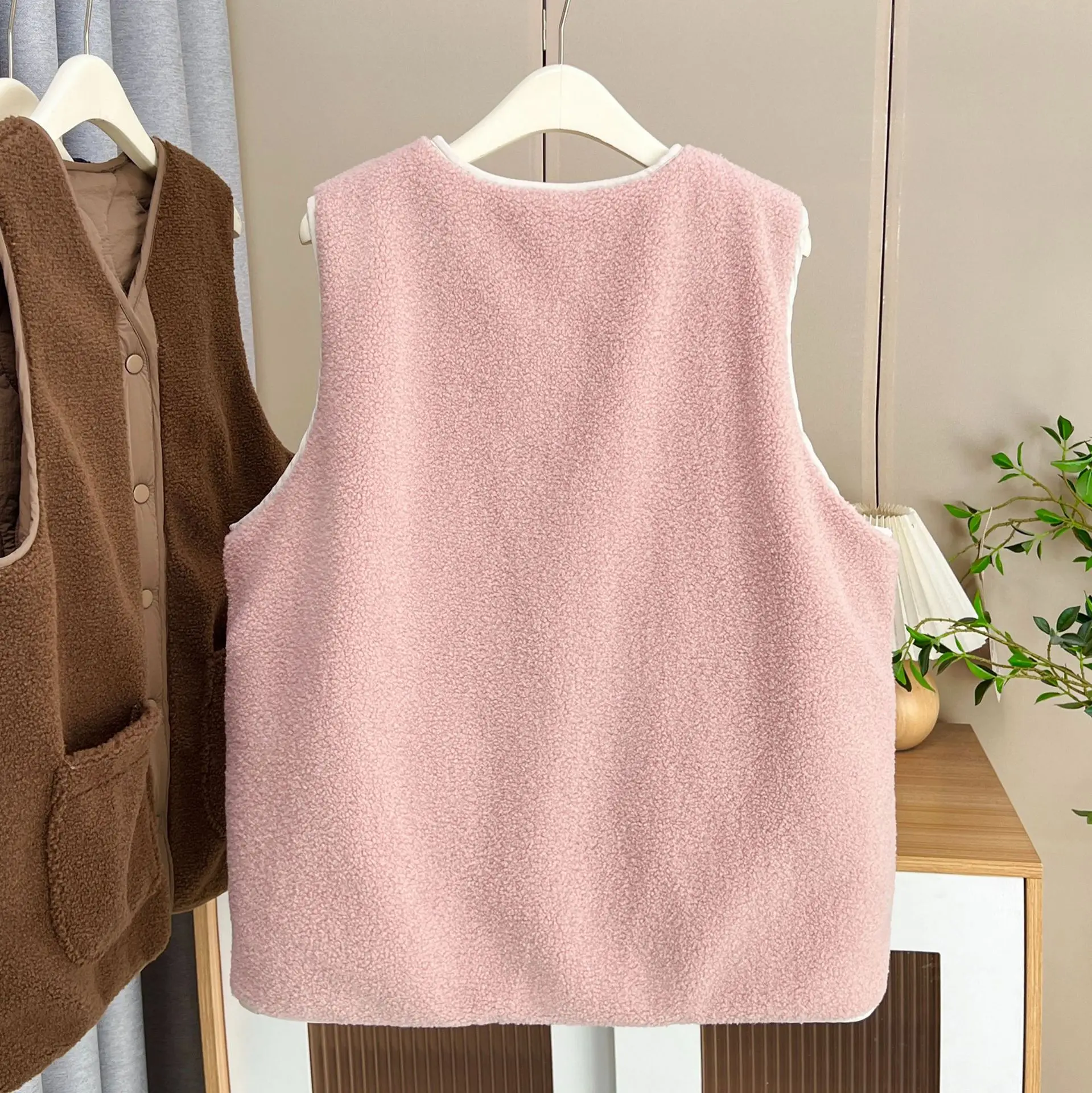 XXXXL Fashion Plus Size Women's Coat New Autumn Winter Simple V-neck Quilted Vest Two On Both Sides Casual Fleece Waistcoat 8255