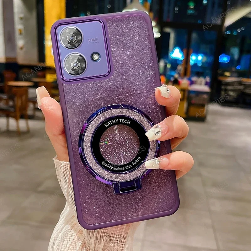 Glitter Clear Silicone Soft Case with Magnetic Bracket Back Cover