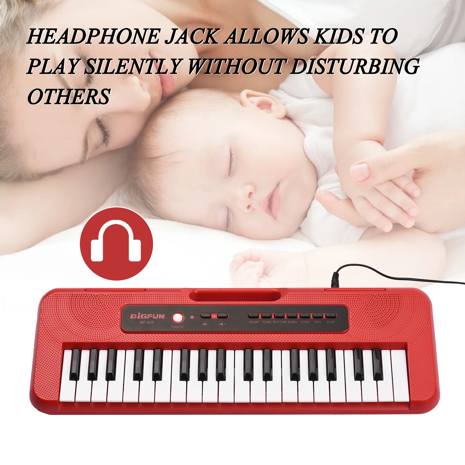37 Key Children Electronic Piano Mini Microphone Preset 10 Demos Supports Recording Headphone/ Aux in Jack Keyboard