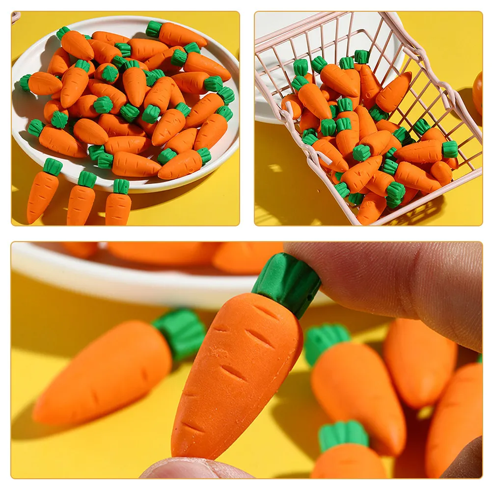 50Pcs 당근 지우개 어린이를위한 귀여운 창조적 인 당근 모양 지우개 학교 문구 대량 교실 용품 창조적 인 지우개