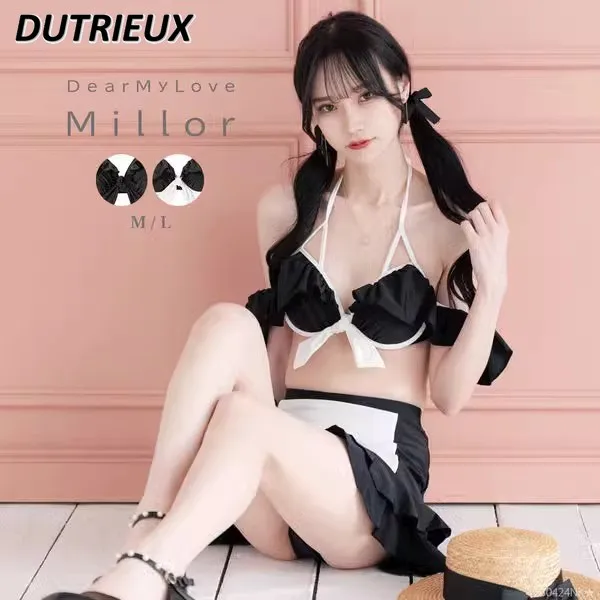 

Комплект бикини в японском стиле, милые Милые Пляжные пикантные купальники с оборками, горячая весна, Пляжное бикини на бретельках, Раздельный купальник, женские Монокини