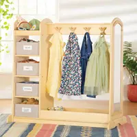 EdQ Dress-up Storage with Bins Natural: Kids Dress Up Rack with Mirror, Shoe Storage Shelf, and Cubbies for Costume and Pretend 1