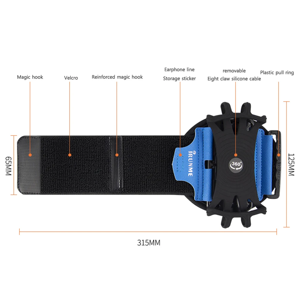 Outdoor Sports Wrist Phone Bag Removable Rotating Mobile Phone Wristband Armband Arm Bag Wrist Holder Fitness Running Cycling