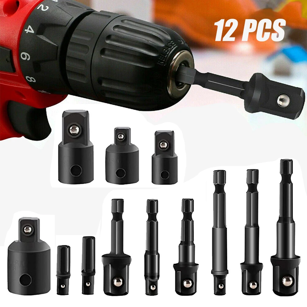 1 set Drill Socket AdaptorSet Impact Nut Driver Hex Extension Bit 1/4" 3/8" 1/2"Tool