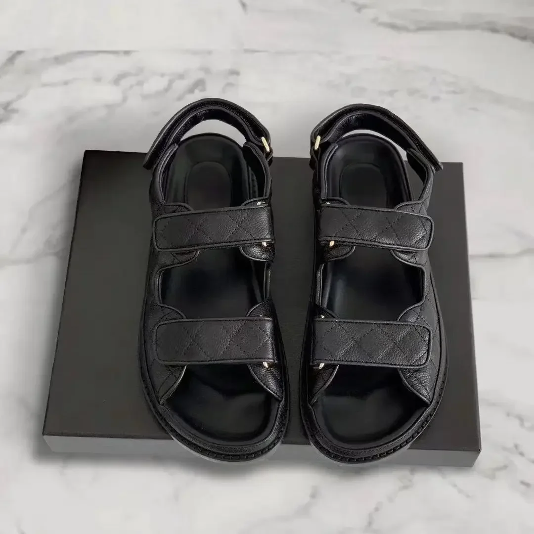 

23 Fashion Classic Cowhide Women Sandals Summer Flat Sandals Genuine Leather Women Shoes Luxury Dad Style Sandals