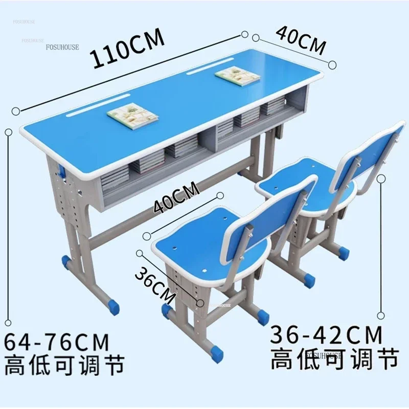 Children Tables Chairs School Remedial Class Desks Home Children Study Table with Bookshelf Double Student Writing Desk Set