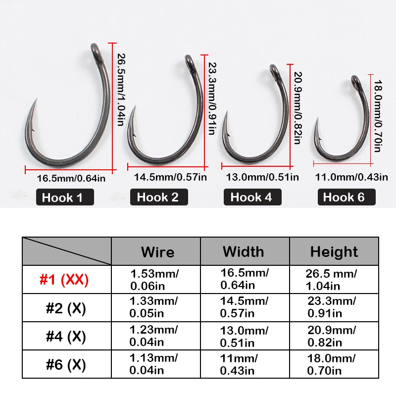 Hameçons carpe Krank 10 pièces EXTRA large ouverture - Acier allié inversé avec revêtement PTFE anti-corrosion