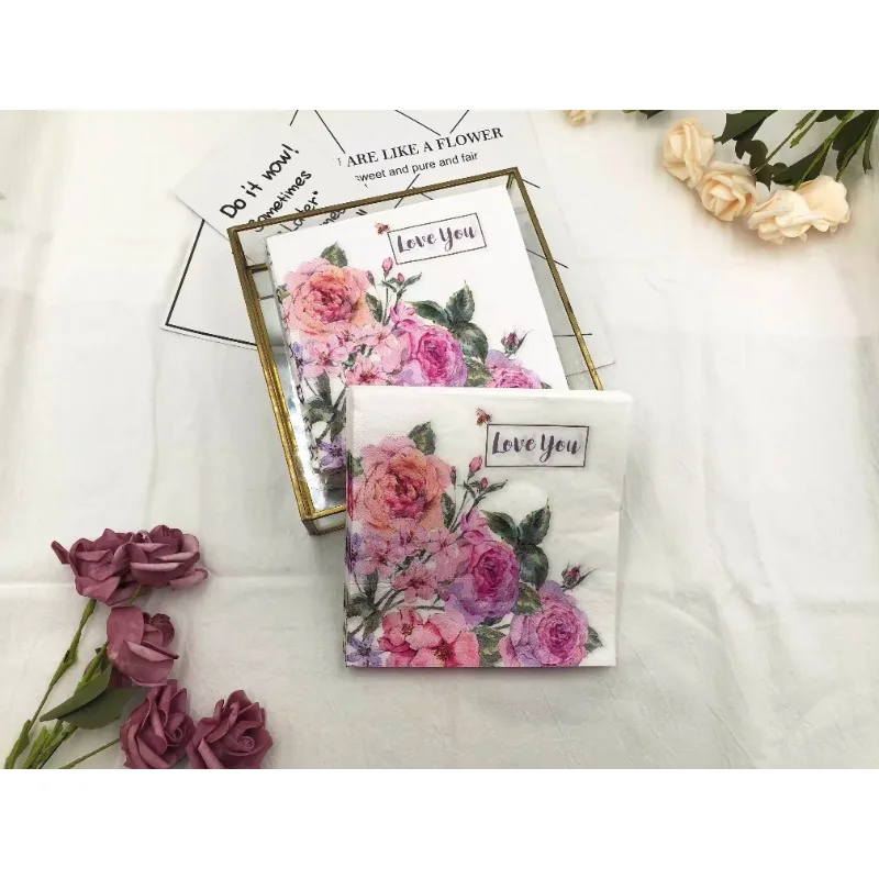 Colourful Napkins Printed Square Paper Napkins Restaurant Floral Facial Tissue Hotel Wedding Table Setting Pure Wood Pulp Paper