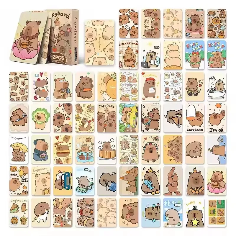 92개 애니메이션 카피바라 로모 카드 귀엽고 독특한 코스프레 스티커 컬렉션 카피바라 수중 포포이즈 퍼펫 게이트