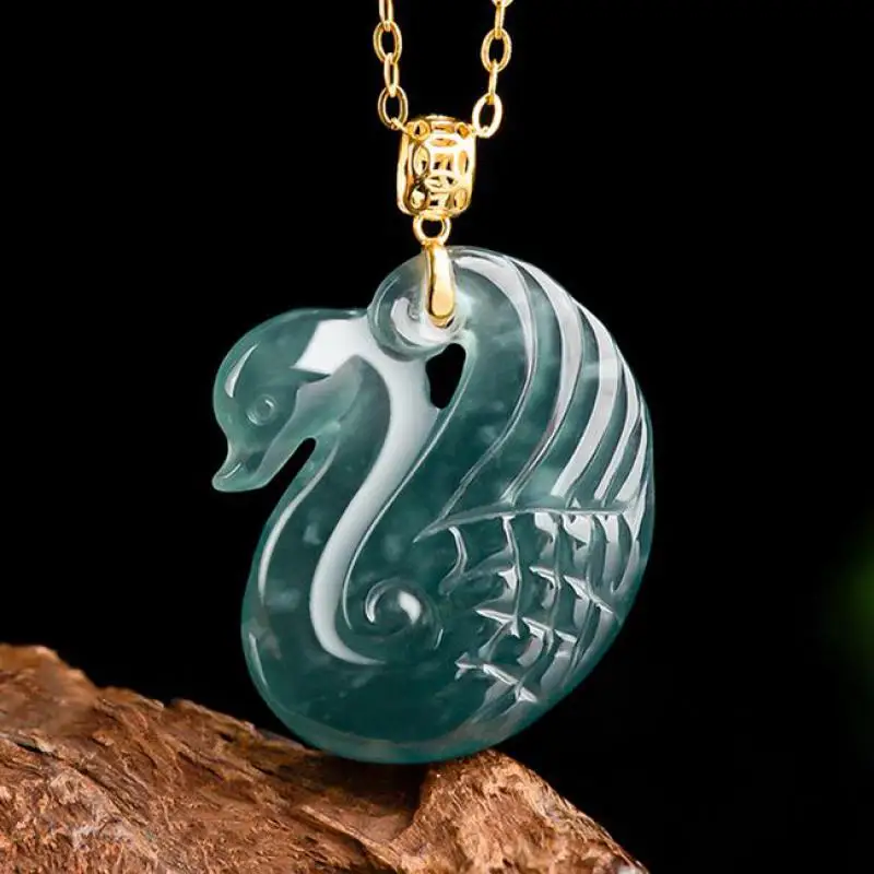 

Женское ожерелье из серебра 925 пробы с подвеской в виде лебедя из Бирмы и голубого нефрита