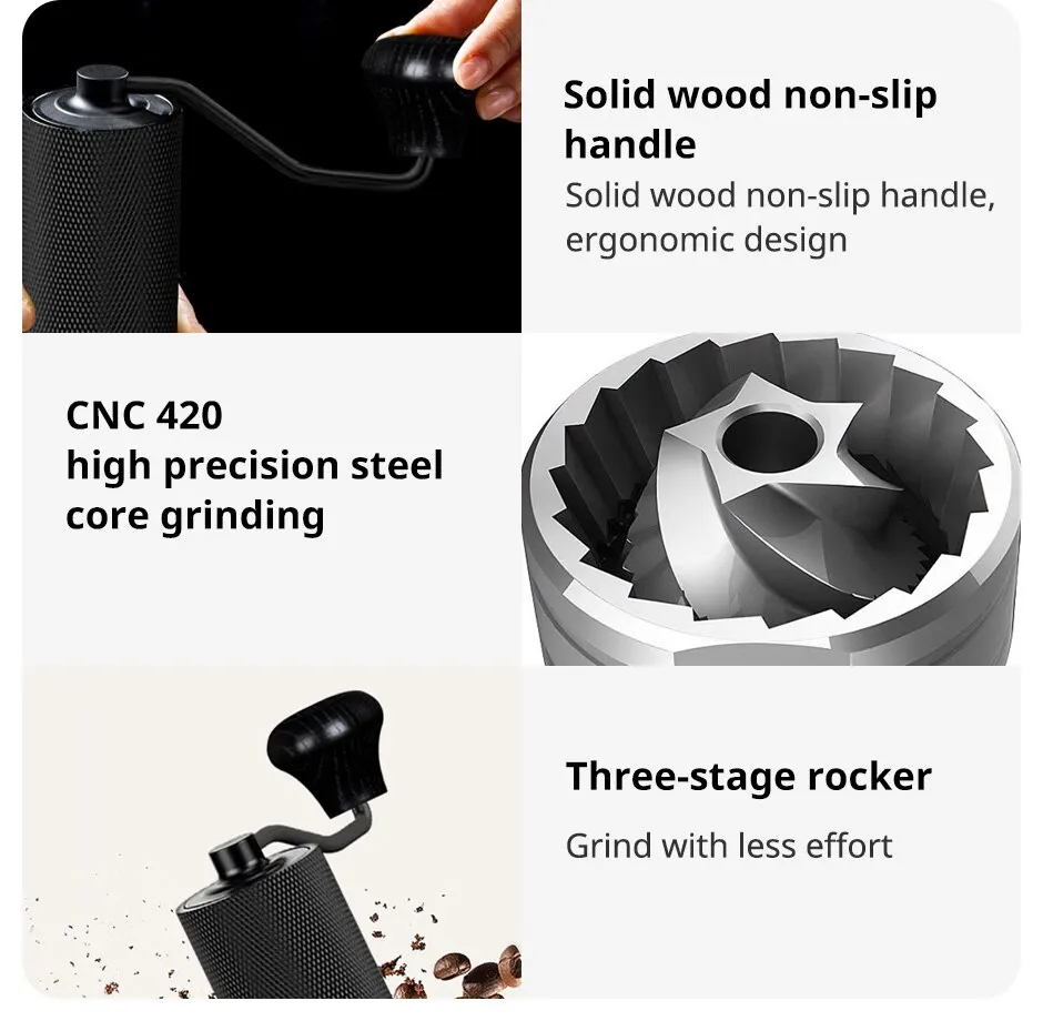 Sceab8a5cd2574da58fd764ac14c7a26ca New Manual CNC Coffee Grinder Burr Inside High Quality Handle Design Portable Hand Grinder With Double Bearing Adjustable