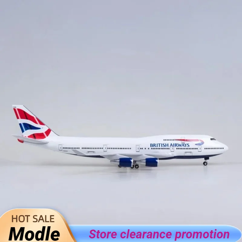 

New 47cm 1/150 Scale B747 British Airways Aircraft Airplane Model Toys with Light and Wheel Diecast Resin Alloy Plane Home Decor