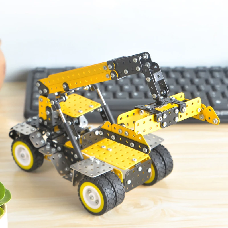 DIY Metal Assembly Engineering Car Alloy Screw Nut Assembly Building Block Forklift Motorcycle Model Children Toy Adult Gifts Building Block Toy Assemble Toy
