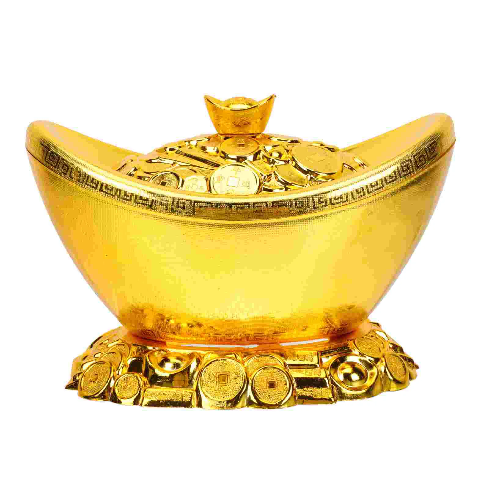 

Office Decor Golden Ingot Chinese Yuan Bao Feng Shui Lucky Money Candy Box Organizer Prosperity Wealth Charm Auspicious