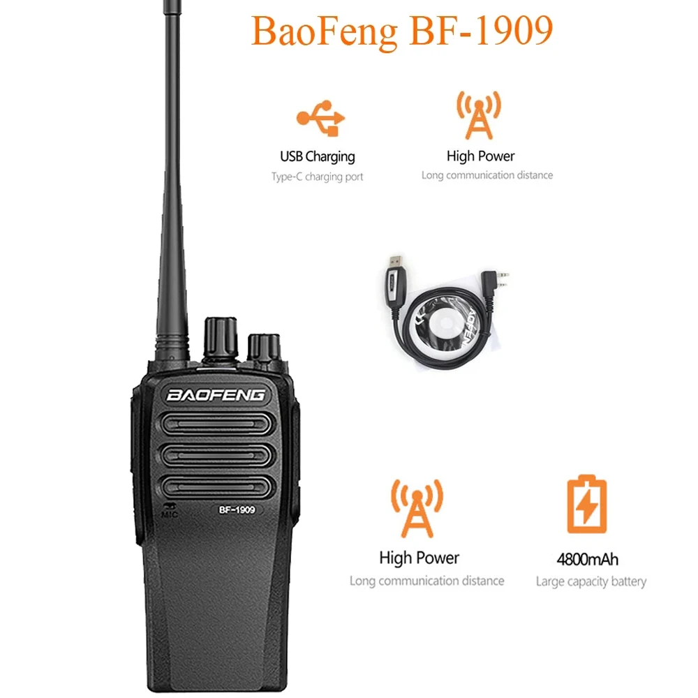 

Baofeng BF-1909 Walkie Talkie Long Range 10W UHF 400-470MHz Radio Communication Type C Charging Portable Two Way Radio