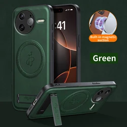 Magnetic Leather Phone Case with Wireless Charging and Logo Cover for Poco F7 Ultra (Green (Holder))