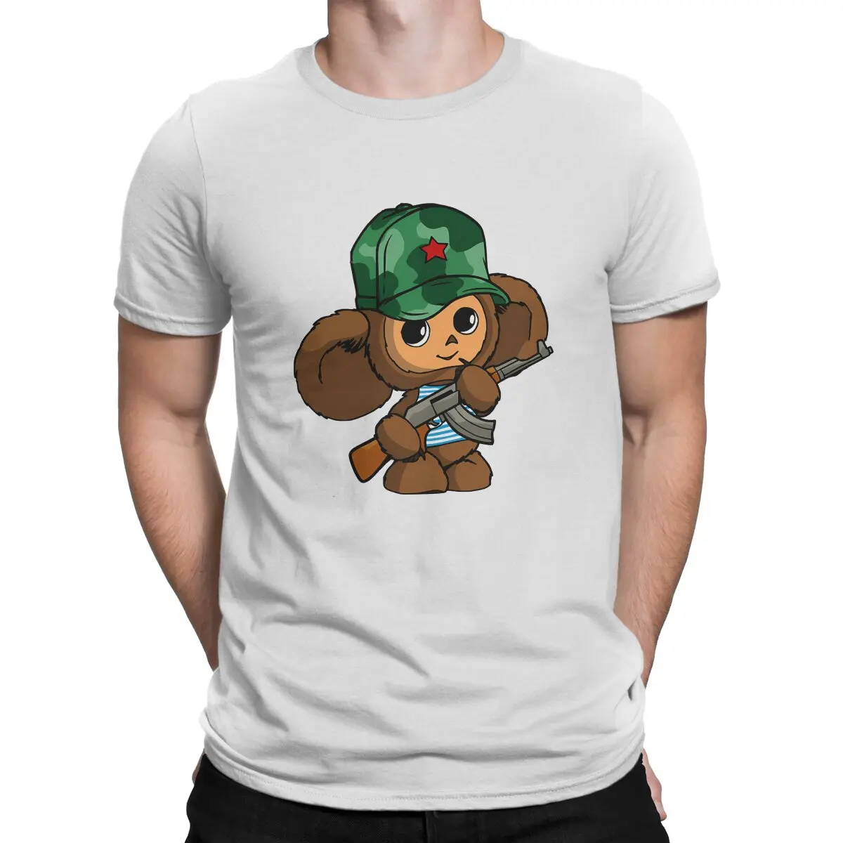 

Gun Cheburashka Russian Cartoon Polyester T Shirt Graphic O-Neck TShirt Harajuku Short Sleeve