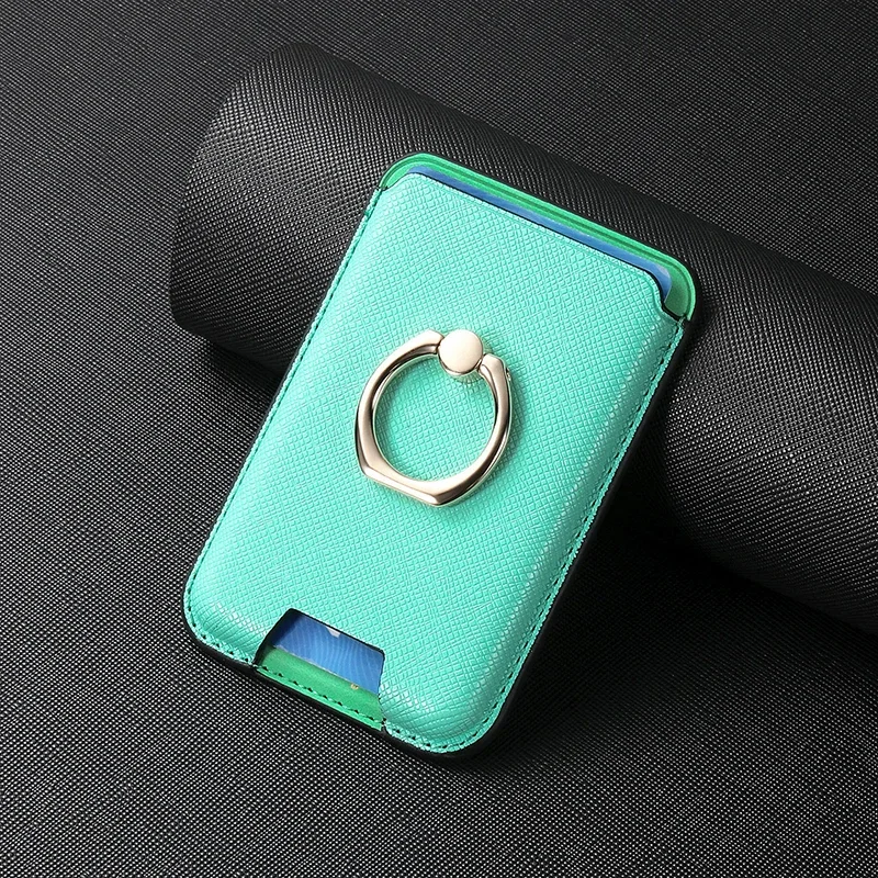 360 Rotation Saffiano Leather Magnetic Card Holder and Wallet Stand