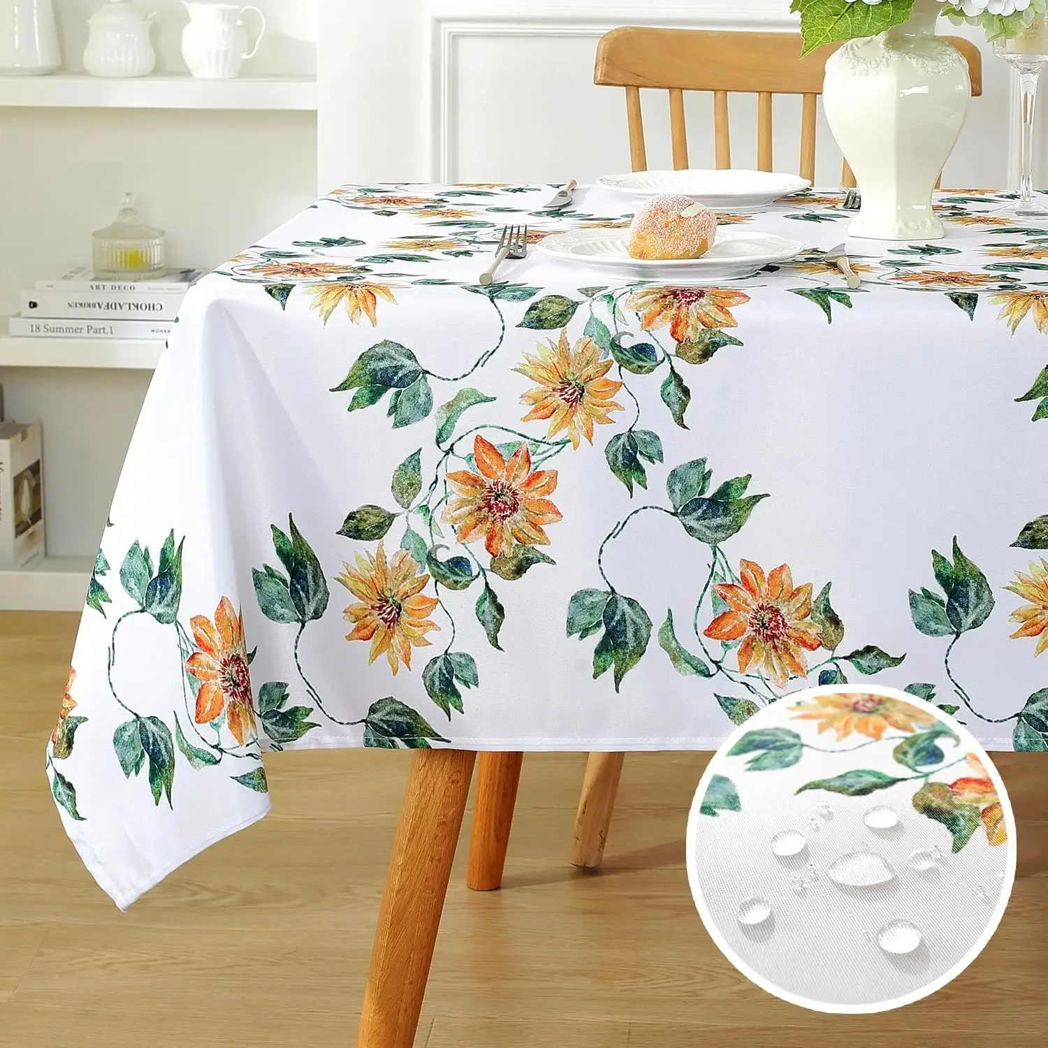 Blue White Floral Printed Rectangle Tablecloths Home Party Decor Reusable Waterproof Table Cloth for Holiday Wedding Table Decor 6