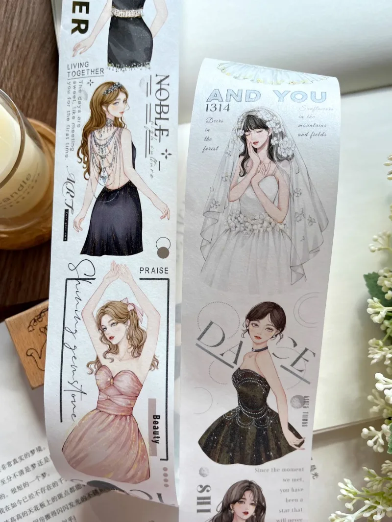 패션 매력적인 소녀 다이 컷 PET 와시 테이프 공예 용품 DIY 스크랩북 카드 만들기 장식 플랜 스티커