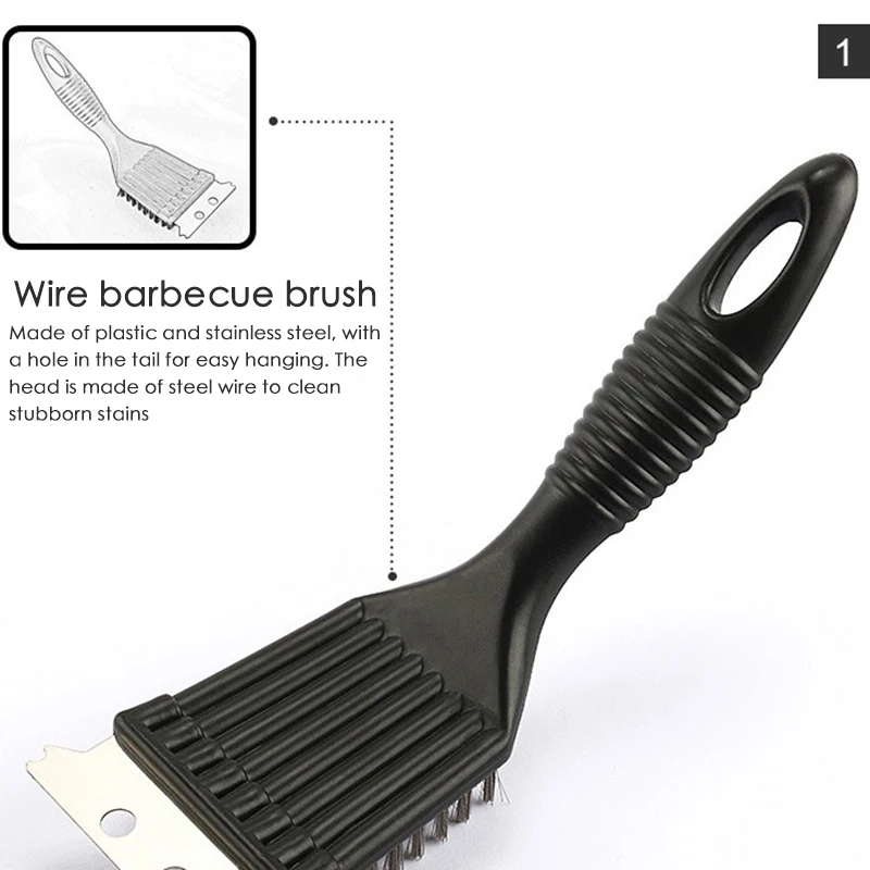 1pc Kitchen Accessories BBQ Brush Barbecue Grill Brush Stainless Steel Wire  Bristles Scraper BBQ Grate Cleaner BBQ Accessories Tools