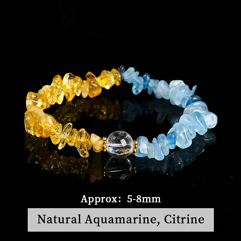 JD – Bracelet en cristal naturel Citrine et aigue-marine, bijoux extensibles en pierres précieuses faites à la main pour femmes, cadeau d'énergie de guérison