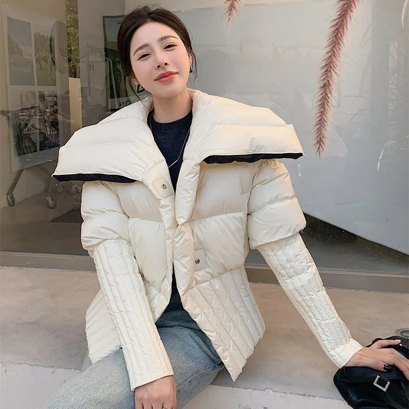 

Winter New White Special Design White Duck Down Puffer Jacket Korean Fashion Large Lapel Elegant Warm White Coat Sim Fit Outwear
