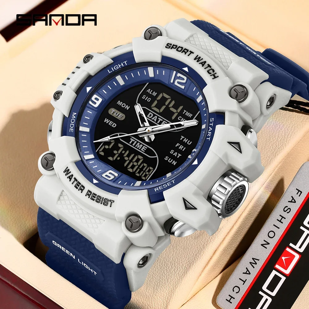 SANDA 6323 Men's Electronic Watch Dual Display Luminous Waterproof Student Watch Outdoor Sports Multifunctional Digital Watch view 3
