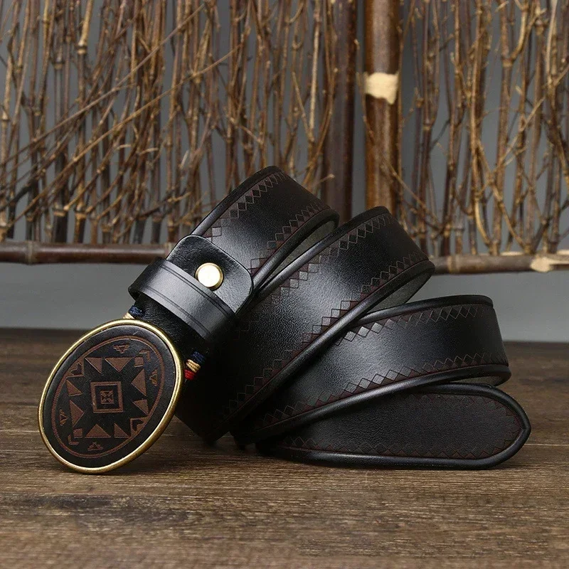 3,8 cm Herren-Gürtel aus hochwertigem Echtleder, luxuriöser Gürtel mit glatter Schnalle, reines Rindsleder, lasergraviert, passend für Herrenjeans_voghion.com