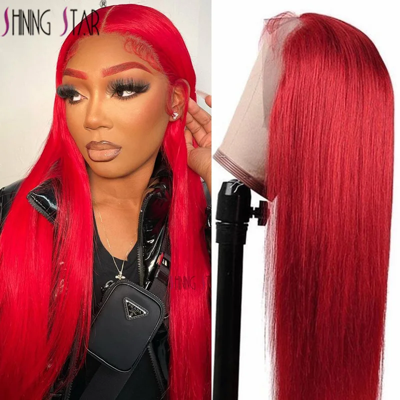 

Hot Red Lace Front Human Hair Wigs Straight Colored 99J Burgundy 13X4 Hd Lace Frontal Wig Human Hair Wigs For Black Women Remy