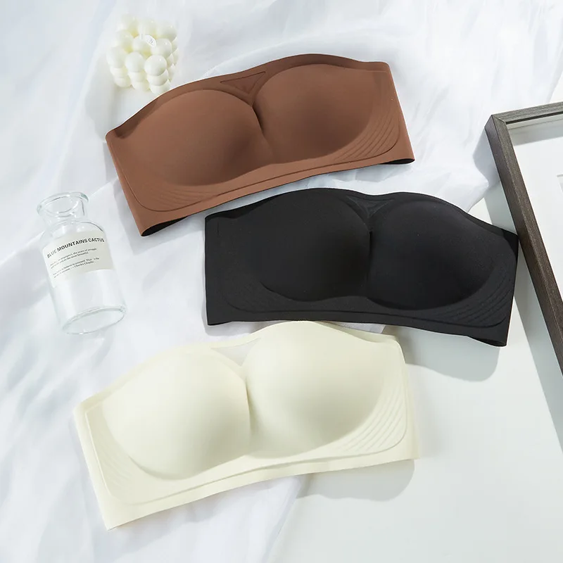 

Anti-slip Strapless Bra Lingerie Glossy Sexy Seamless Tube Top Summer Thin Cup Push Up Wire Free Underwear For Ladies Girls
