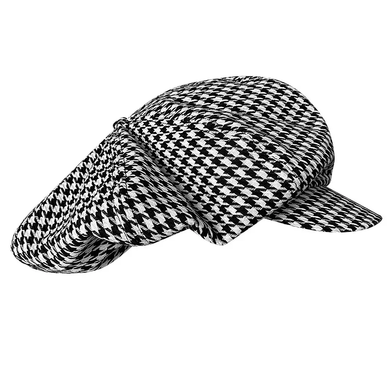 Cotton newsboy cap Berets hat Big Head Newsboy Cap Women Beret Vintage Painter Winter Hats Houndstooth Octagonal Caps Female Bone Male NC36