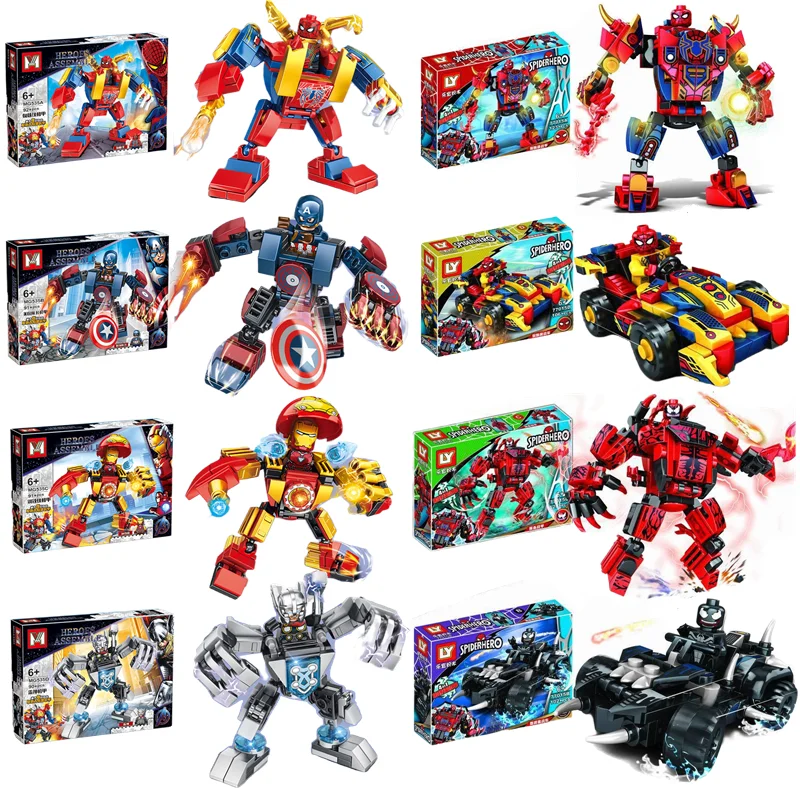 War Armor Mech Spiderman Iron man Mini Model Building Blocks Compatible Lego