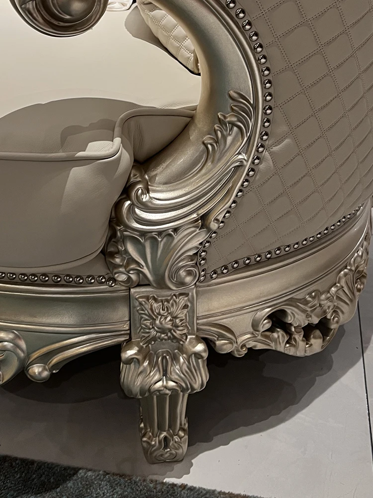 French solid wood leather sofa 123 combination European villa living room large-sized high-end palace gold foil technology