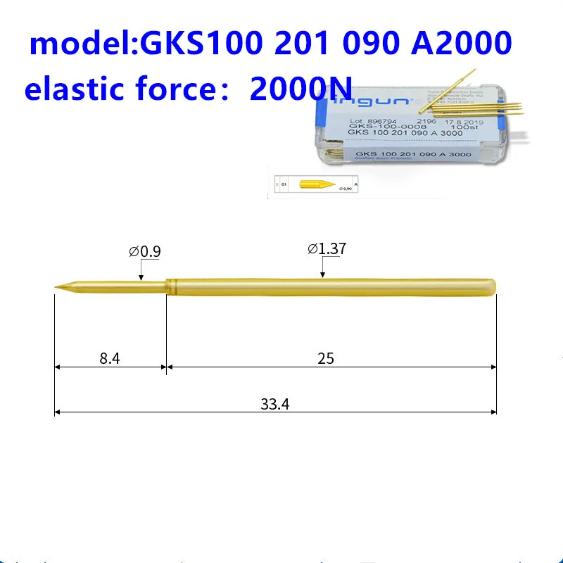 50 100pcs ingun british steel probe gks100 306 150 a2000 a3000 9 jaw plum blossom 1 36mm spring test pin 50/100PCS INGUN British Steel Probe GKS100 201 090 A2000/A3000 Pointed 1.36mm Spring Test Probe for ICT Testing