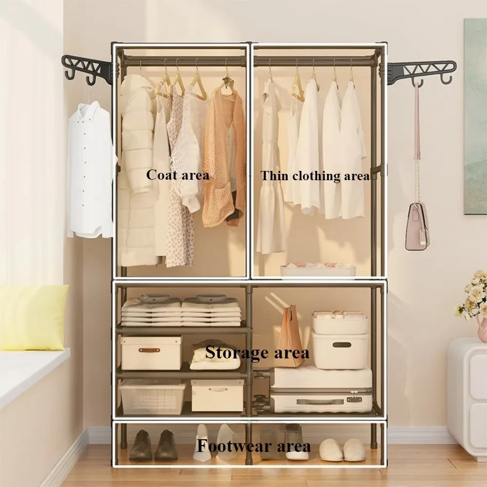 Double Row Clothes Rack Large Floor Hangers With Hanging Hooks Rods For Coat And Shoes Household Storage Shelf Clothes Hanger clothes rack