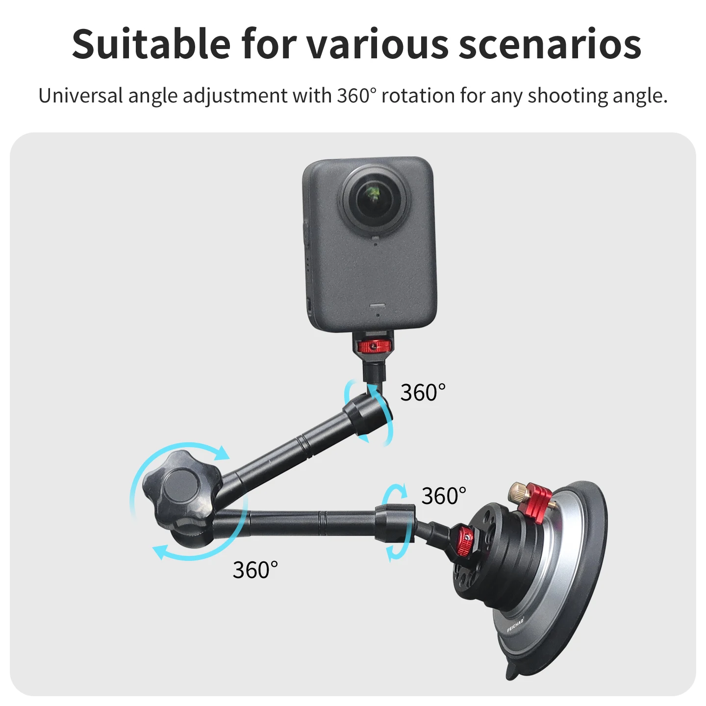 Aluminium 360° ° Einstellbare Saugnapf Magic Arm Halterung für DJI Osmo 360 Pocket 3 GoPro 13 Insta360 1/4 Auto Windschutzscheibe Kamera Halter – Detail 10