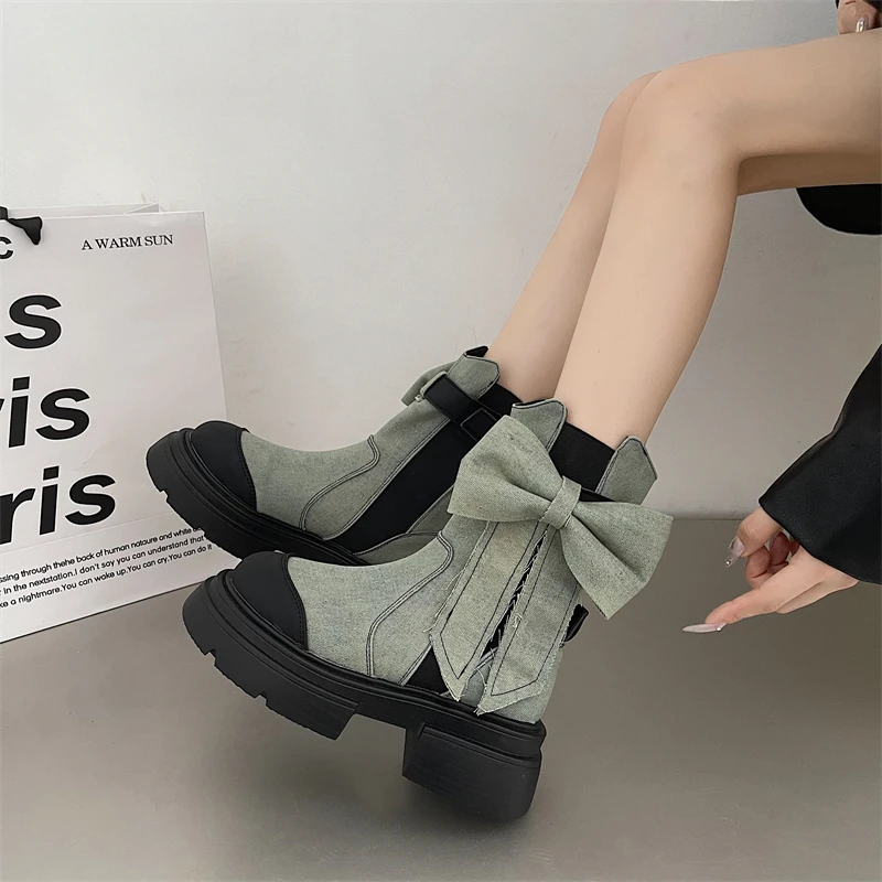 

Классические женские модные ботинки на осень и зиму, новинка 2023, Милая женская обувь, Лидер продаж, женские ботинки с декоративным бантом